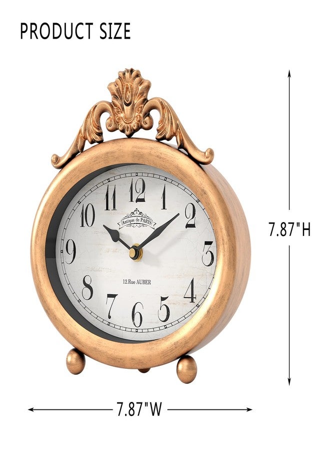 ChimeTide Vintage Table Clock, Desk and Shelf Decor Clock, French Rustic Antique Style Gold Mantel Clocks, for Farmhouse, Living Room, Bedroom, Bedside, Gift (7.87" H x 7.87" W) - Image 2